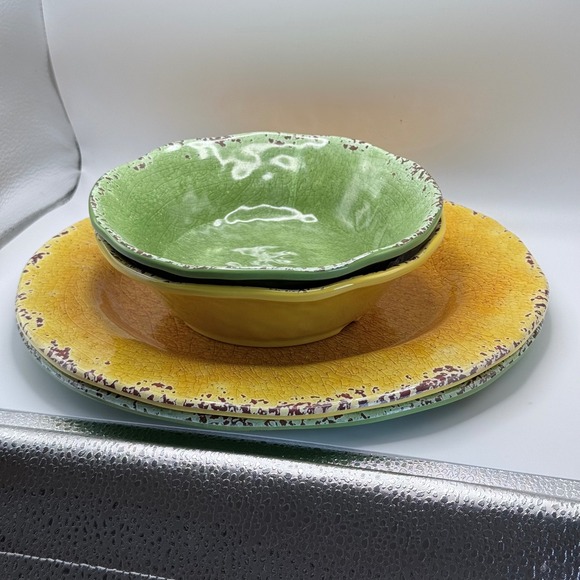 Pier 1 Imports Other - Pier 1 Imports Carmelo Melamine Dinnerware Set 2 Plates 2 Bowls Yellow Green